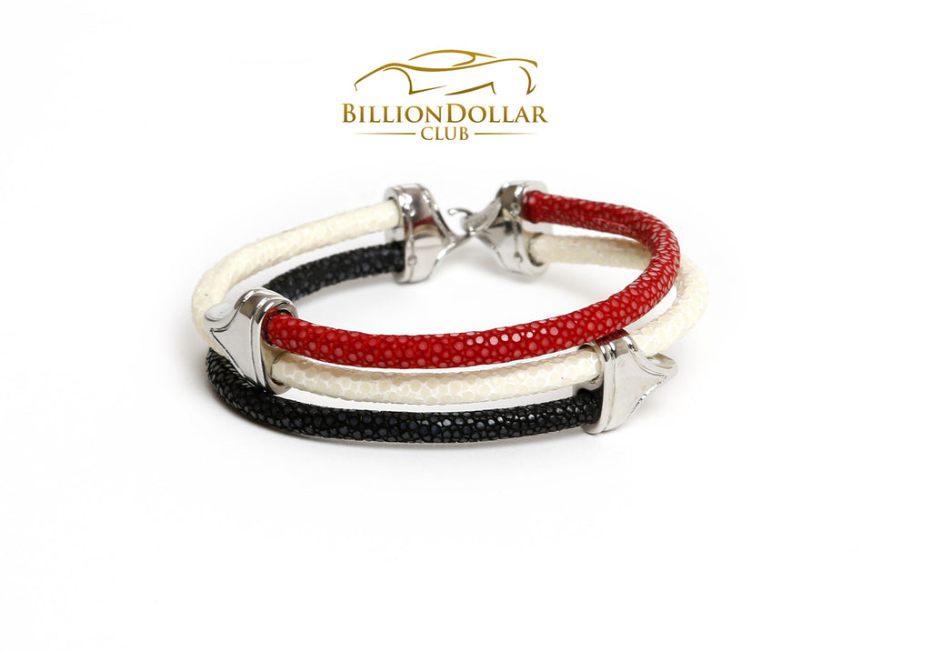Tri Red White Black Stingray Limited Edition Leather Bracelet