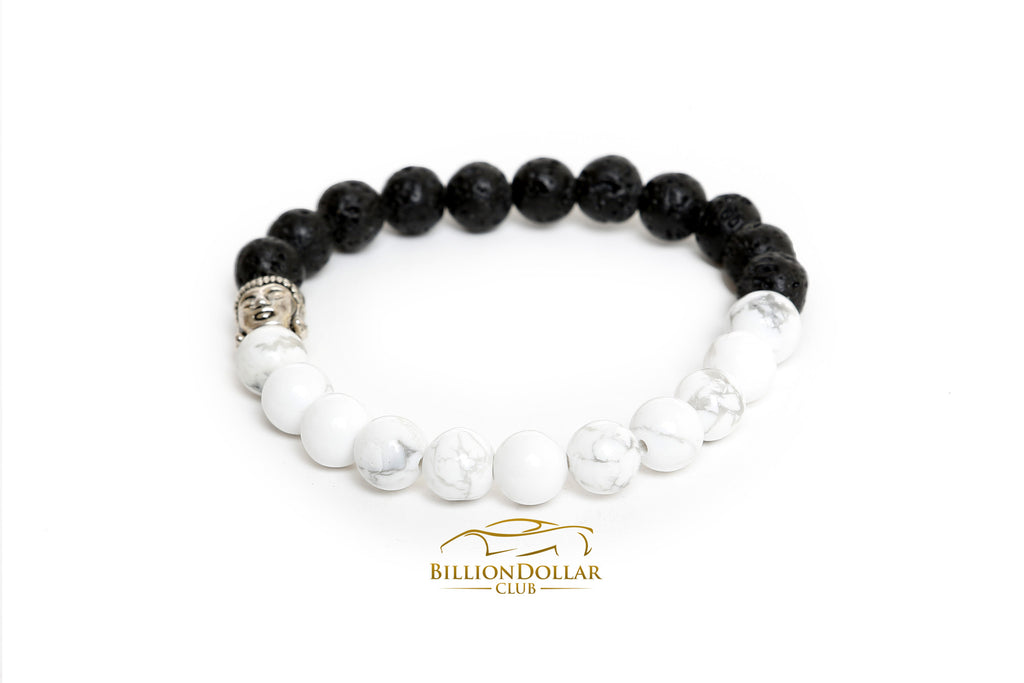 Lave Black and White Natural Stone Buddha Bracelet