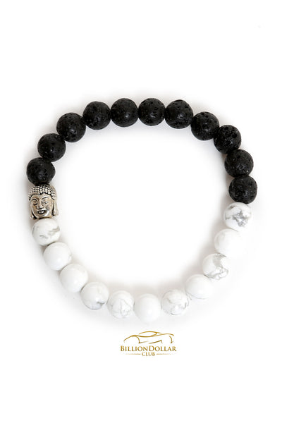 Lave Black and White Natural Stone Buddha Bracelet