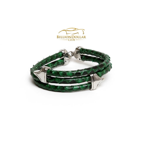 Tri Green Python Leather Bracelet - Last Piece