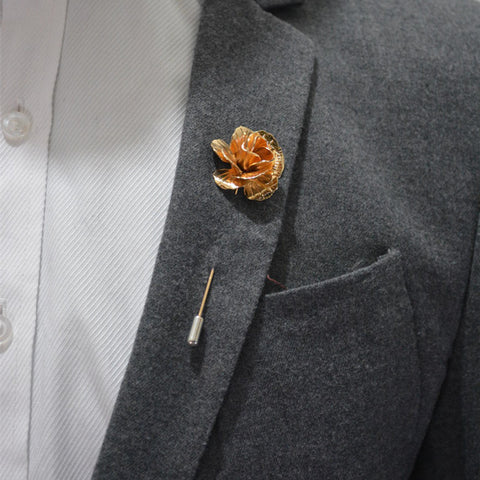 18K Gold Plated Timeless Rose Suit Pin